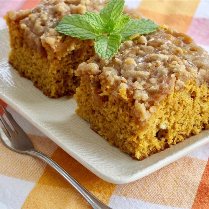 PUMPKIN COFFEE CAKE WITH A BROWN SUGAR GLAZE