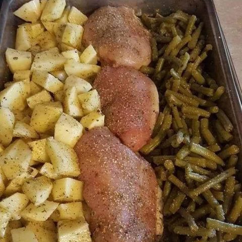 One Pan Chicken Potatoes and Greens