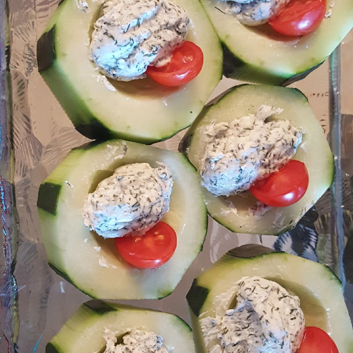 CUCUMBER BITES WITH HERBS CREAM CHEESE AND CHERRY TOMATO