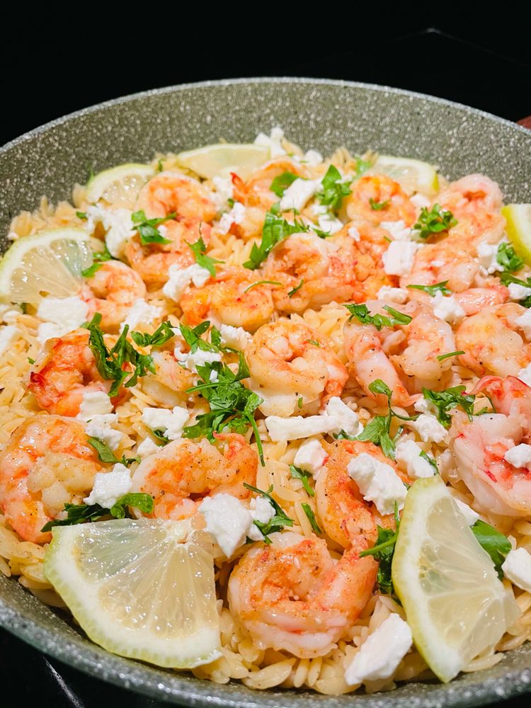 EASY ORZO WITH SHRIMP AND FETA